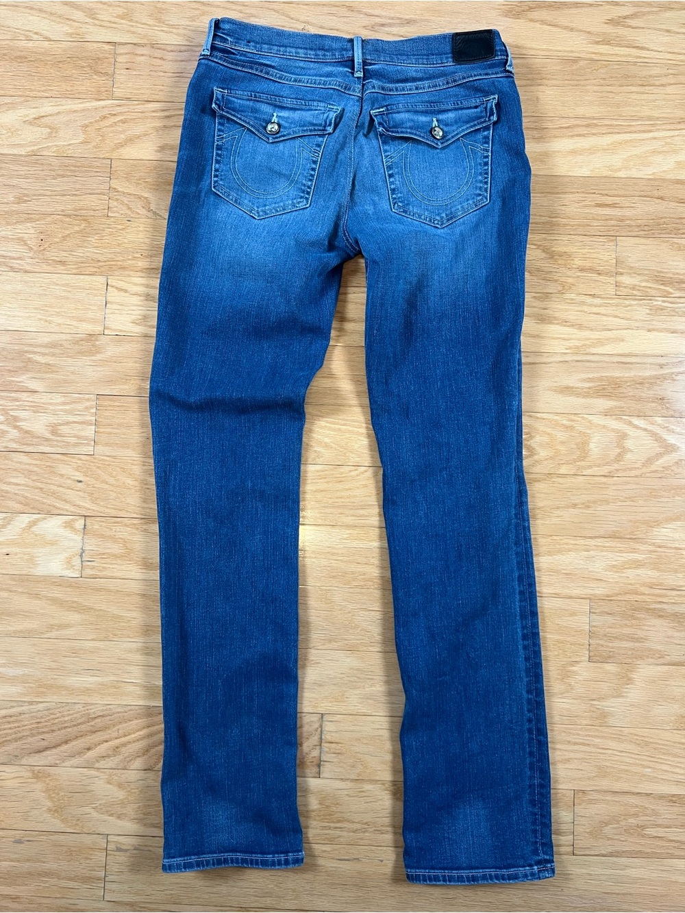 True Religion Cora Mid Rise Straight Swarovski Crystal Flap Pocket Jeans Size 30 - Picture 10 of 16